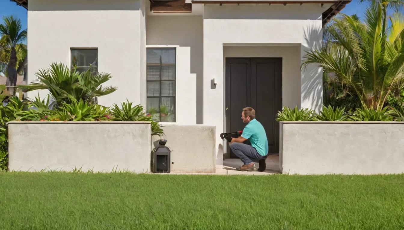 Friendly local termite provider showing a homeowner a small area of damaged wood trim near a door frame in the Winter Garden area